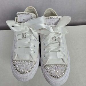 Converse Chuck Bling Custom Bridal Pearl Crystal Taylor All Star White Sneakers